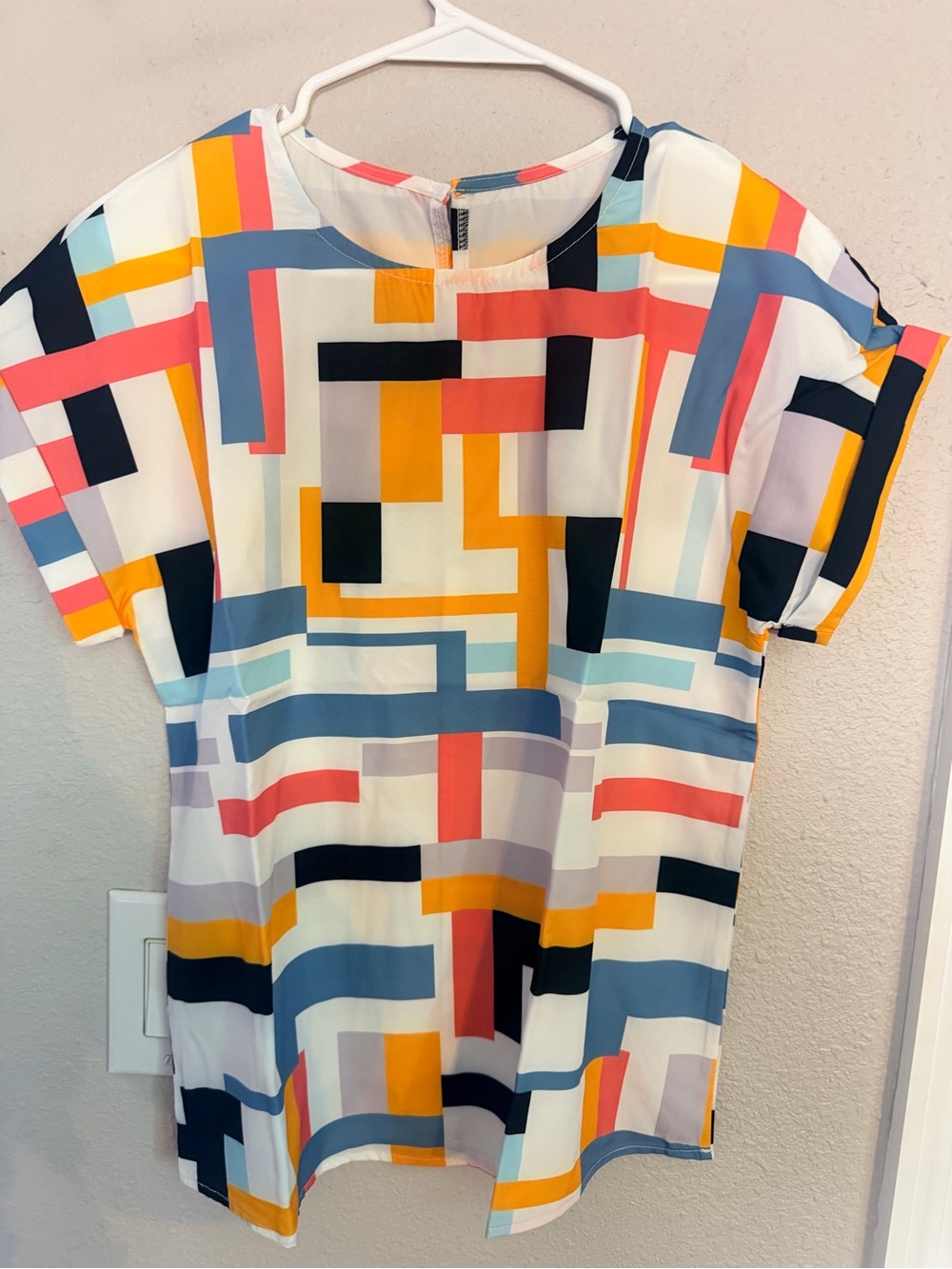Colorblock Geometric Print Short Sleeve Blouse - Multi
